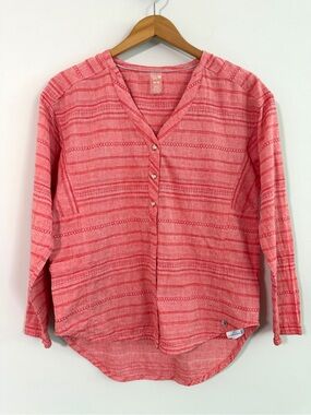 Mountain Hardwear Palisade Linen Blend Orange Button Up Henley Style Shirt Med